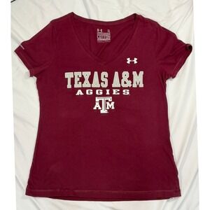 Under Armour Texas A&M Aggies T-Shirt Womens XL Maroon Charged Cotton V-Neck
